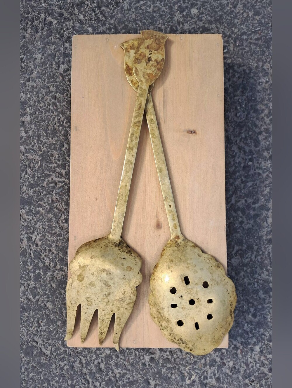 Vintage Intricate Brass Serving Utensils - Ornate Gold Tone - Picture 2 of 5